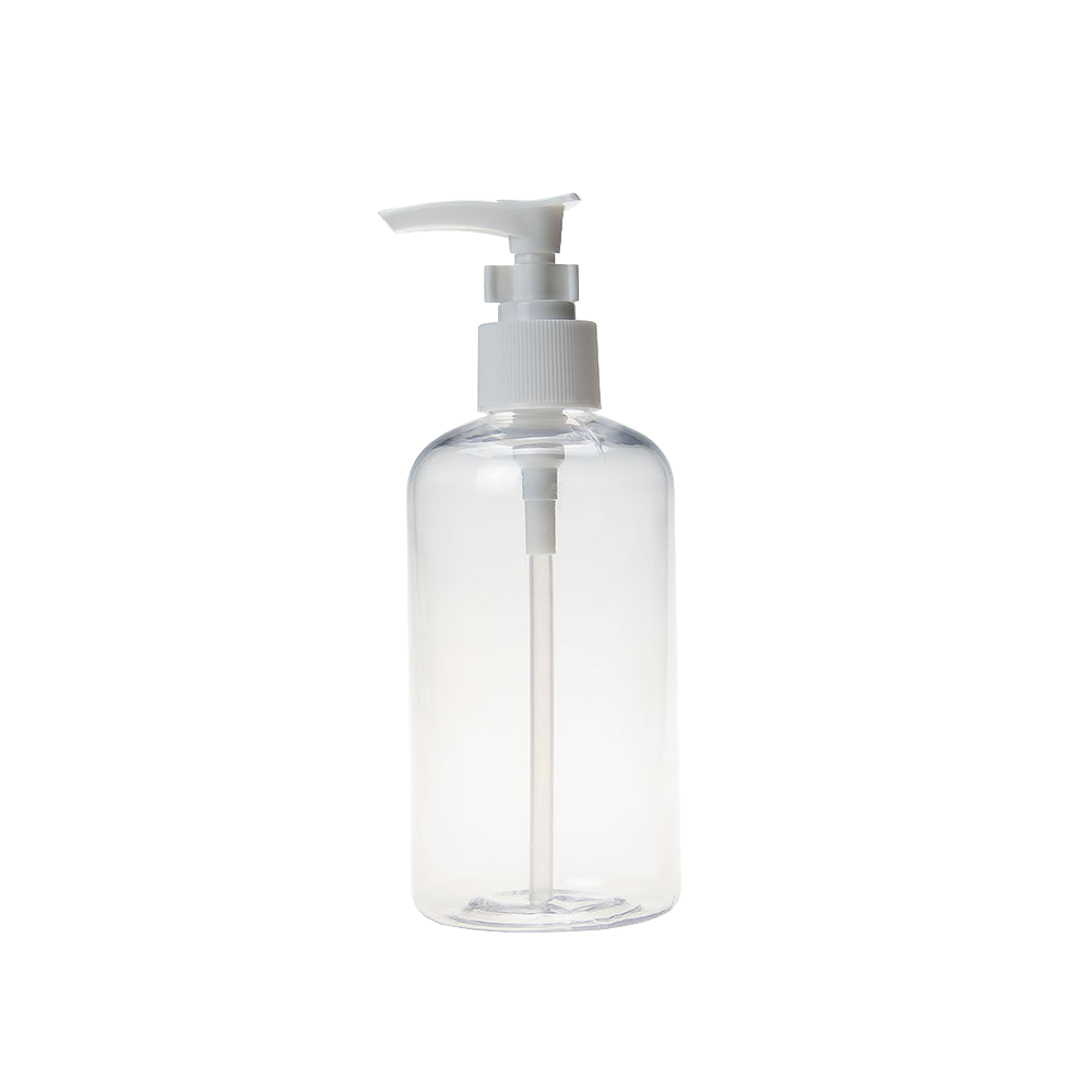 Transparent Plastic PET Round Shoulder 250ML Clamp Pump Bottle