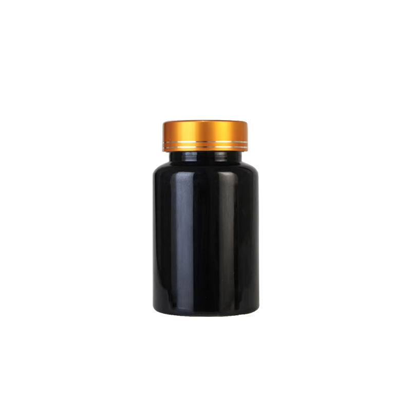 120ML Black Plastic Pill Capsule Bottle Gold Screw Cap