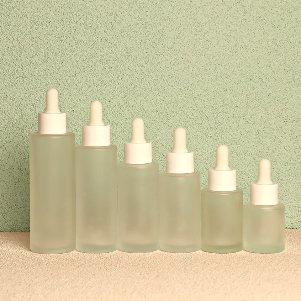 Glass flat shoulder matte serum dropper bottle