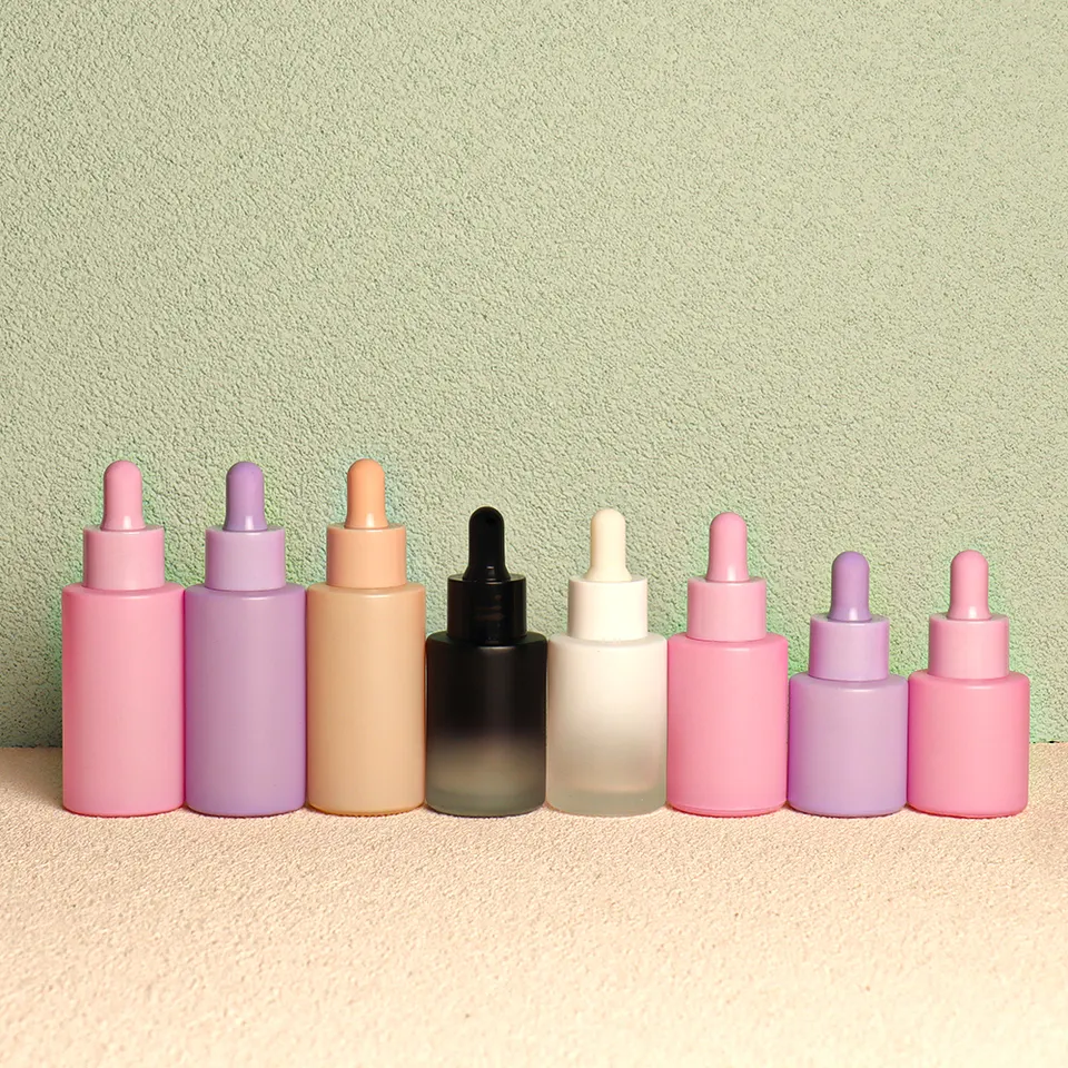 Glass flat shoulder matte serum dropper bottle