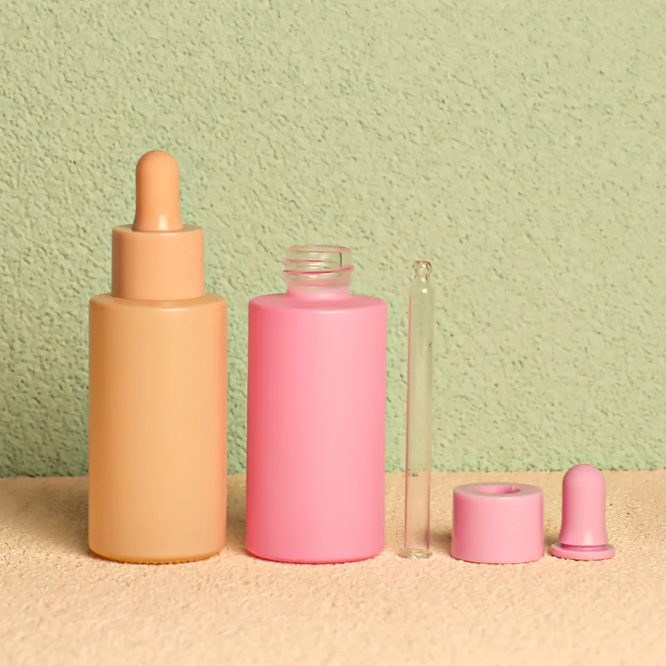 Glass flat shoulder matte serum dropper bottle