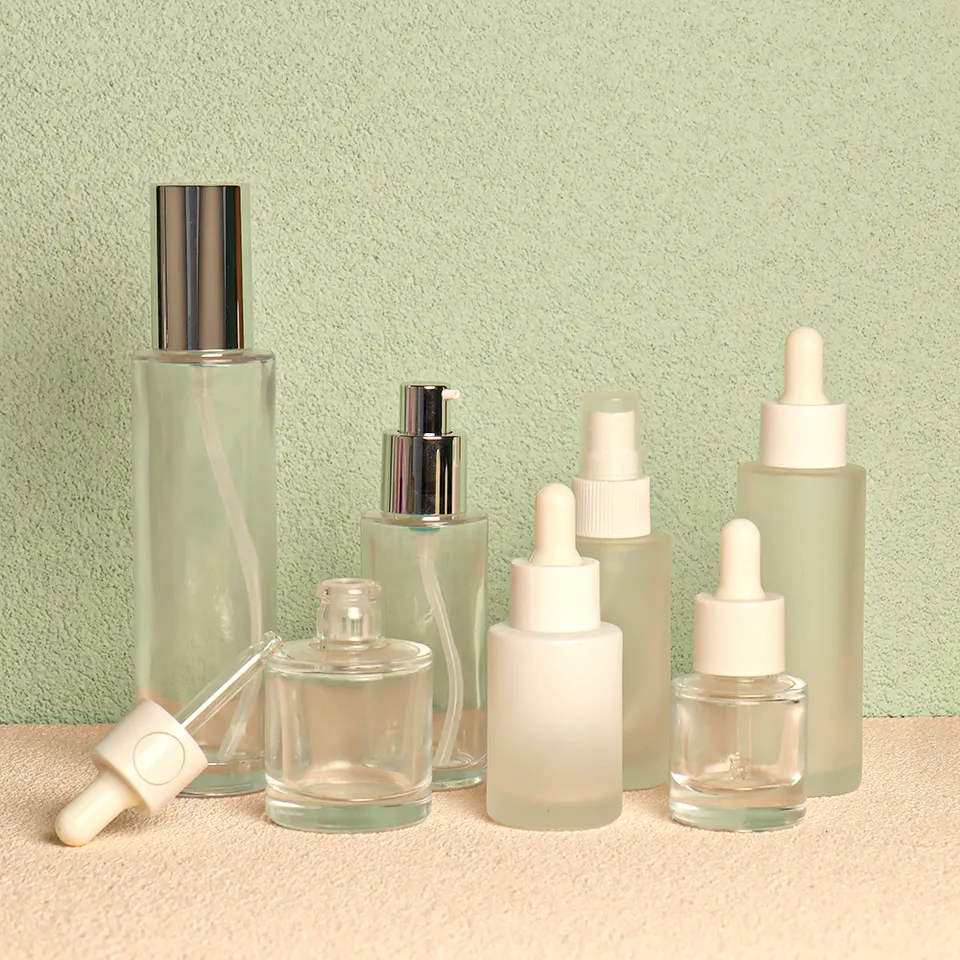 Glass flat shoulder matte serum dropper bottle
