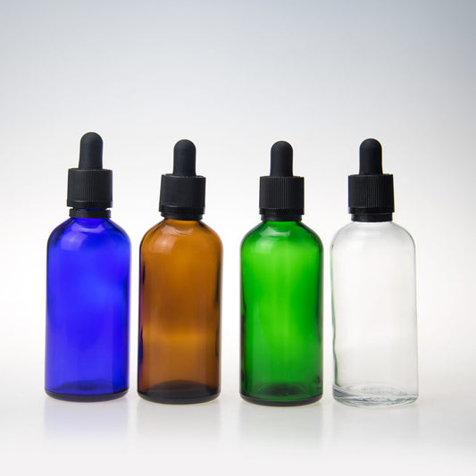 essential oil glass dropper bottle 100ml amber blue and green glass bottles