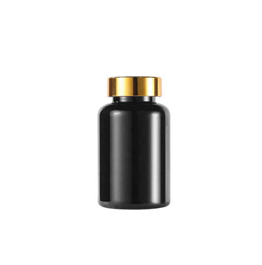 120ML Black Plastic Pill Capsule Bottle Smooth Gold Screw Cap
