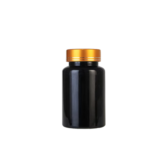 120ML Black Plastic Pill Capsule Bottle Gold Screw Cap