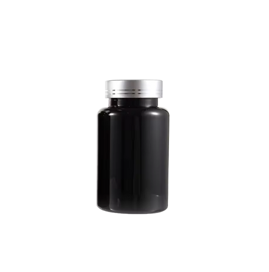 120ML Black Plastic Pill Capsule Bottle Silver Screw Cap