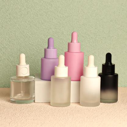 Glass flat shoulder matte serum dropper bottle