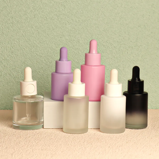 Glass flat shoulder matte serum dropper bottle