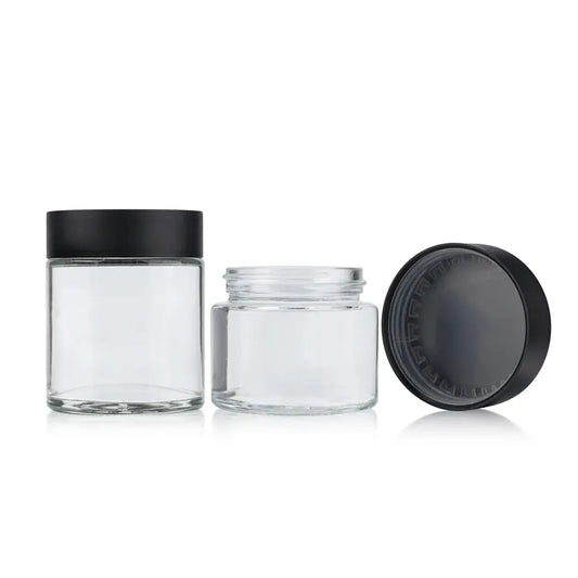 2 3 4 oz clear glass straight sided container airtight child resistant glass jar